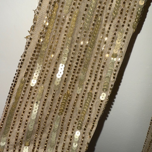 NWT | Mac Duggal 4977 Taupe Gold Sequined V Neck Sleeve A Line Gown Size 4 - Picture 9 of 14